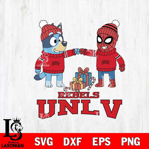 UNLV Rebels Bluey With Spider man Christmas File Cut, NCAA SVG DXF EPS PNG FILE, Digital Download,Instant Download, Silhouette