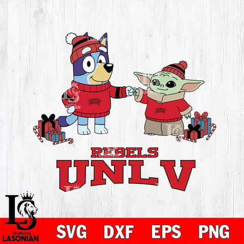 UNLV Rebels Bluey With Yoda Christmas File Cut, NCAA SVG DXF EPS PNG FILE, Digital Download,Instant Download, Silhouette