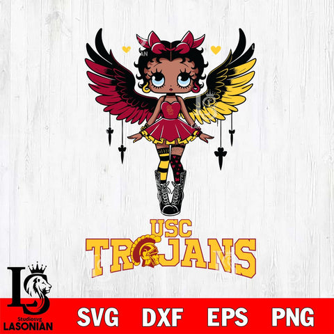 USC Trojans Anglel Black Fan Girl Betty Boop, Svg Eps Dxf Png File, Digital Download