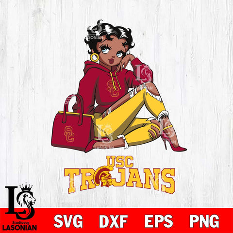 USC Trojans Awesome Black Fan Girl Betty Boop, Svg Eps Dxf Png File, Digital Download