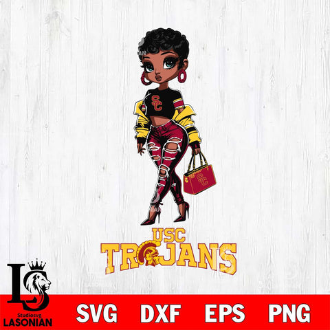 USC Trojans Beautiful Black Fan Girl, Svg Eps Dxf Png File, Digital Download