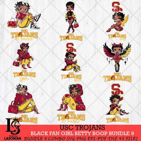 USC Trojans Black Fan Girl Betty Boop Bundle 9, Svg Eps Dxf Png File, Digital Download