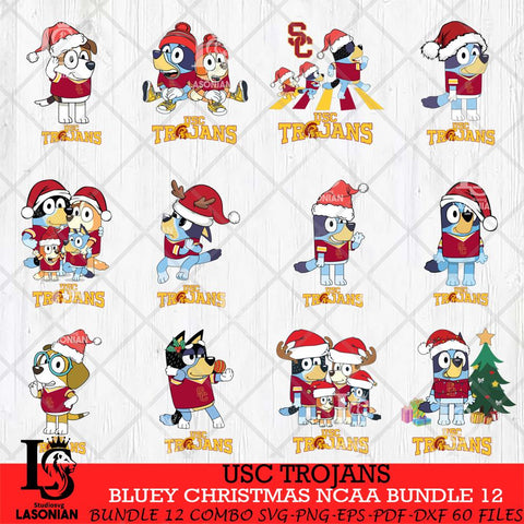 USC Trojans Bluey Christmas NCAA Bundle 12 Cricut File Cut Files , Bluey Cricut , Christmas Svg , Bluey svg , Digital Download, dxf eps png pdf file