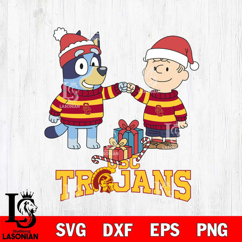 USC Trojans Bluey With Charlie Brown Christmas File Cut, NCAA SVG DXF EPS PNG FILE, Digital Download,Instant Download, Silhouette