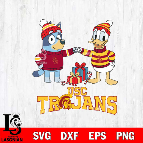 USC Trojans Bluey With Donald Duck Christmas File Cut, NCAA SVG DXF EPS PNG FILE, Digital Download,Instant Download, Silhouette
