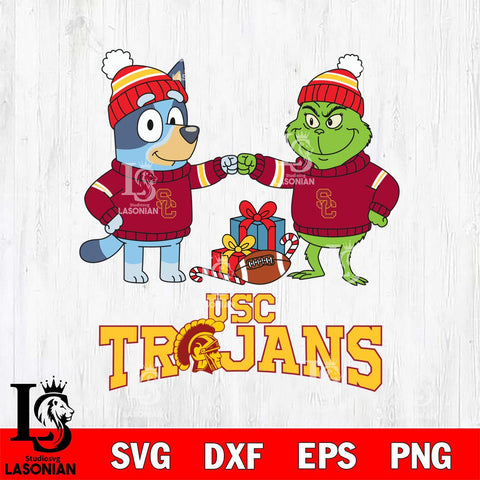 USC Trojans Bluey With Grinch Christmas File Cut, NCAA SVG DXF EPS PNG FILE, Digital Download,Instant Download, Silhouette
