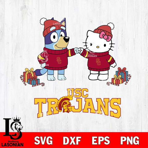 USC Trojans Bluey With Hello kitty Christmas File Cut, NCAA SVG DXF EPS PNG FILE, Digital Download,Instant Download, Silhouette