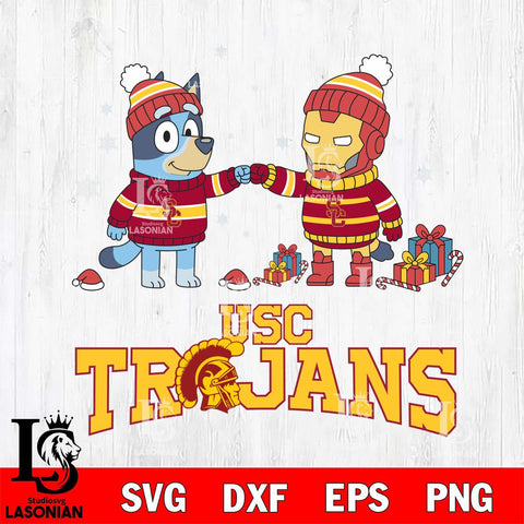USC Trojans Bluey With Iron man Christmas File Cut, NCAA SVG DXF EPS PNG FILE, Digital Download,Instant Download, Silhouette