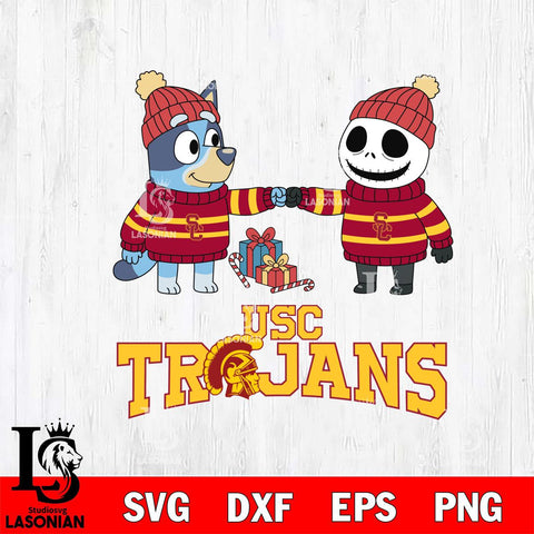 USC Trojans Bluey With Jack Skellington Christmas File Cut, NCAA SVG DXF EPS PNG FILE, Digital Download,Instant Download, Silhouette