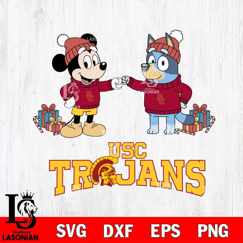 USC Trojans Bluey With Mickey Christmas File Cut, NCAA SVG DXF EPS PNG FILE, Digital Download,Instant Download, Silhouette