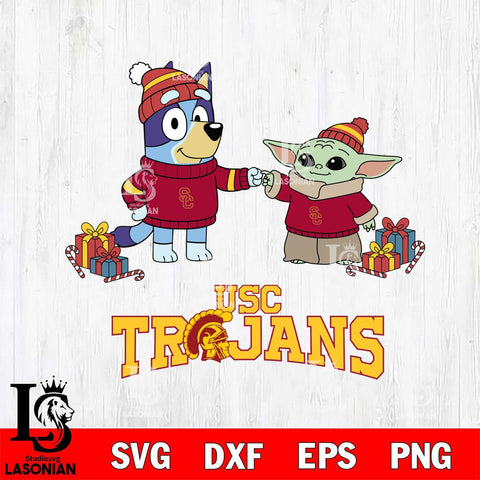 USC Trojans Bluey With Yoda Christmas File Cut, NCAA SVG DXF EPS PNG FILE, Digital Download,Instant Download, Silhouette