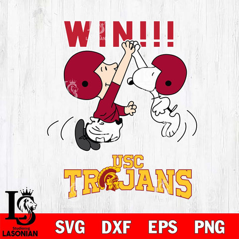 USC Trojans Charlie Brown and Snoopy Win Svg Eps Dxf Png File, NCAA svg , Digital Download , Instant Download, Cricut File