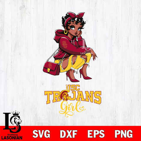 USC Trojans Fashion Black Fan Girl Betty Boop, Svg Eps Dxf Png File, Digital Download