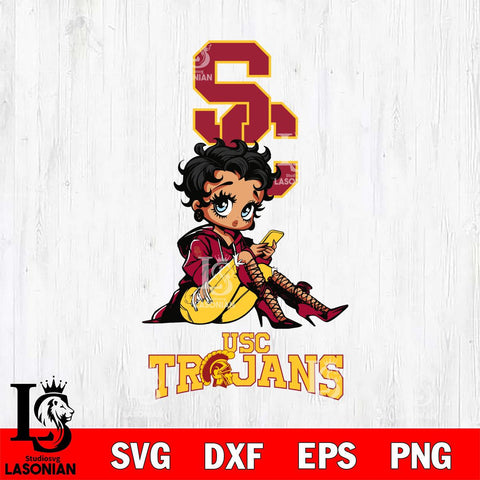 USC Trojans Style Black Fan Girl Betty Boop, Svg Eps Dxf Png File, Digital Download