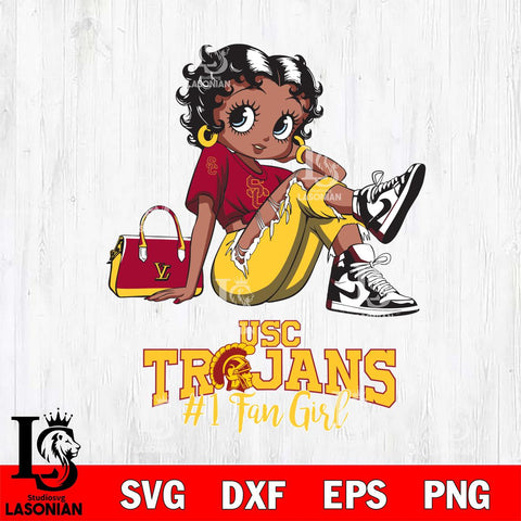 USC Trojans #1 Black Fan Girl Betty Boop, Svg Eps Dxf Png File, Digital Download