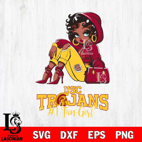 USC Trojans #1 beauty Black Fan Girl, Svg Eps Dxf Png File, Digital Download