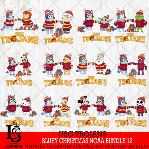 USC Trojans  Bluey friends christmas NCAA Bundle File Cut,Bundle NCAA SVG DXF EPS PNG FILE, Digital Download,Instant Download, Silhouette