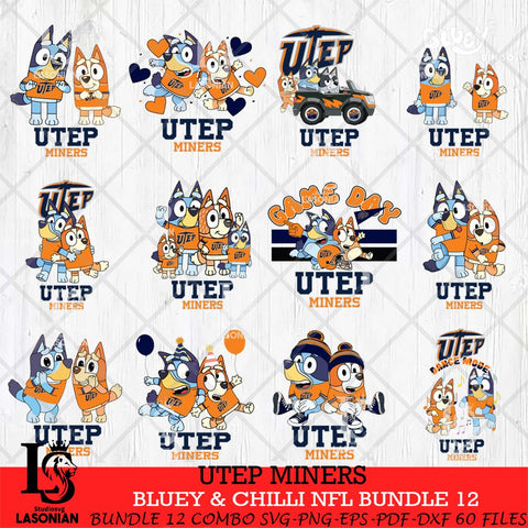 UTEP Miners Bluey & Bingo Bundle 12 SVG Svg Eps Dxf Png File, Bundle NCAA svg, Digital Download, Instant Download