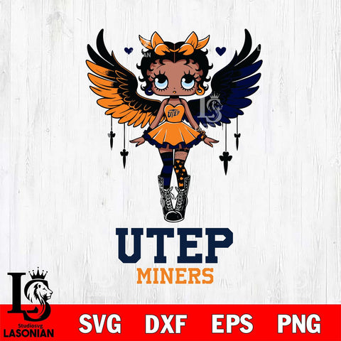 UTEP Miners Anglel Black Fan Girl Betty Boop, Svg Eps Dxf Png File, Digital Download