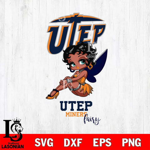 UTEP Miners Beauty Black Fairy Betty Boop, Svg Eps Dxf Png File, Digital Download