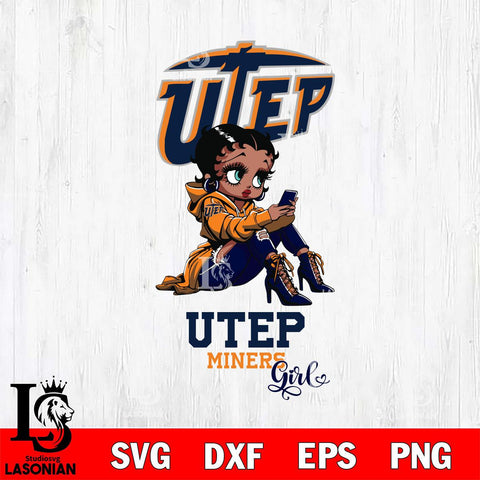 UTEP Miners Beauty Black Fan Girl Football, Svg Eps Dxf Png File, Digital Download