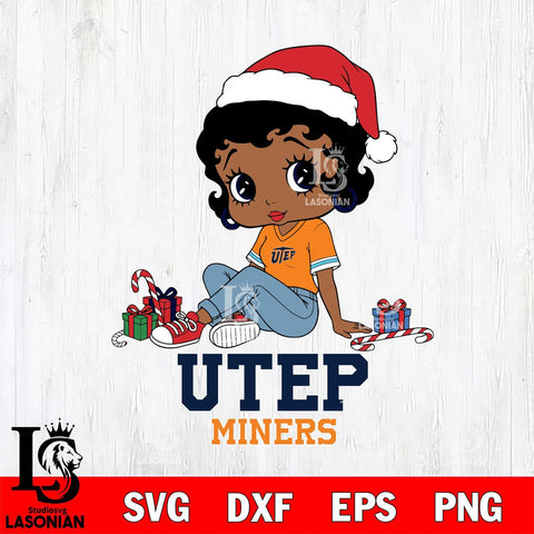 UTEP Miners Betty Boop Christmas File Cut, NCAA SVG DXF EPS PNG PDF File, Digital Download , Criucut , Silhouette