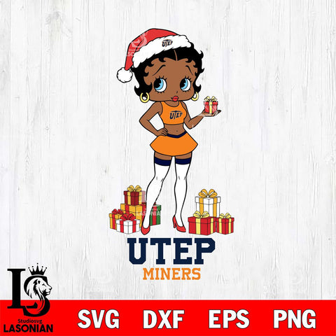 UTEP Miners Betty Boop Christmas Gift File Cut, NCAA SVG DXF EPS PNG PDF File, Digital Download , Criucut , Silhouette
