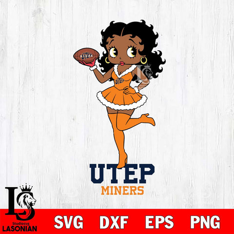 UTEP Miners Betty Boop Christmas Rugby File Cut, NCAA SVG DXF EPS PNG PDF File, Digital Download , Criucut , Silhouette