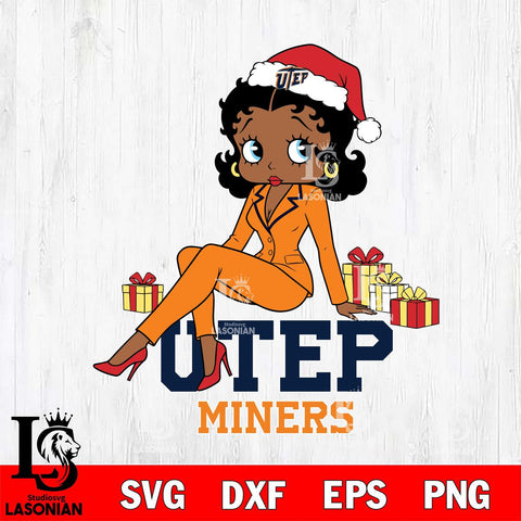 UTEP Miners Betty Boop Christmas fan File Cut, NCAA SVG DXF EPS PNG PDF File, Digital Download , Criucut , Silhouette