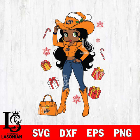 UTEP Miners Betty Boop Cowboy File Cut, NCAA SVG DXF EPS PNG PDF File, Digital Download , Criucut , Silhouette