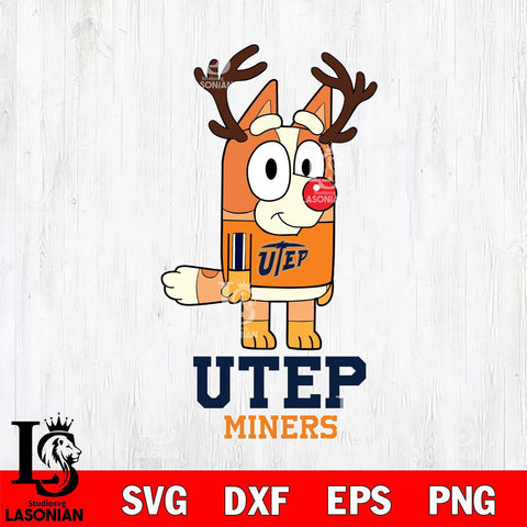 UTEP Miners Bluey Chilli Christmas Deer Svg Eps Dxf Png File, Digital Download