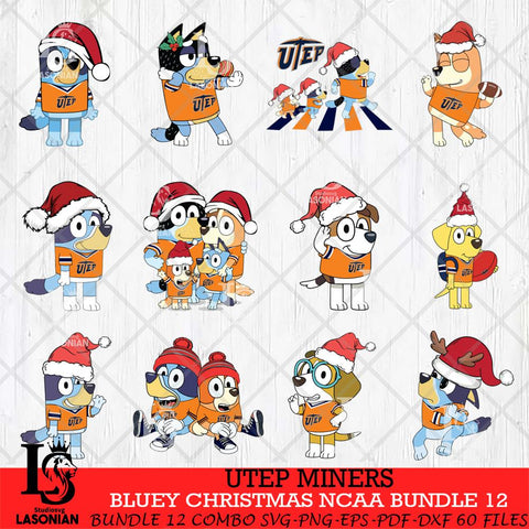 UTEP Miners Bluey Christmas NCAA Bundle 12 SVG Eps Dxf Png File, Digital Download, Instant Download