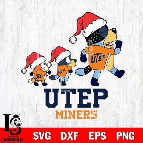UTEP Miners Bluey Family Christmas Svg Eps Dxf Png File, Digital Download