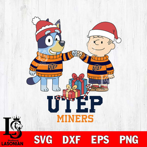 UTEP Miners Bluey With Charlie Brown Christmas File Cut, NCAA SVG DXF EPS PNG FILE, Digital Download,Instant Download, Silhouette