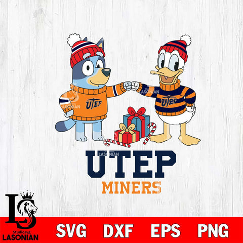 UTEP Miners Bluey With Donald Duck Christmas File Cut, NCAA SVG DXF EPS PNG FILE, Digital Download,Instant Download, Silhouette
