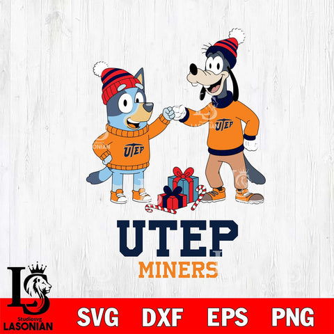 UTEP Miners Bluey With Goofy Christmas File Cut, NCAA SVG DXF EPS PNG FILE, Digital Download,Instant Download, Silhouette
