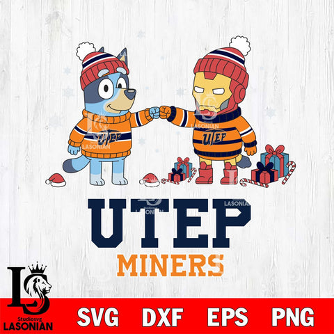 UTEP Miners Bluey With Iron man Christmas File Cut, NCAA SVG DXF EPS PNG FILE, Digital Download,Instant Download, Silhouette