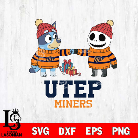 UTEP Miners Bluey With Jack Skellington Christmas File Cut, NCAA SVG DXF EPS PNG FILE, Digital Download,Instant Download, Silhouette