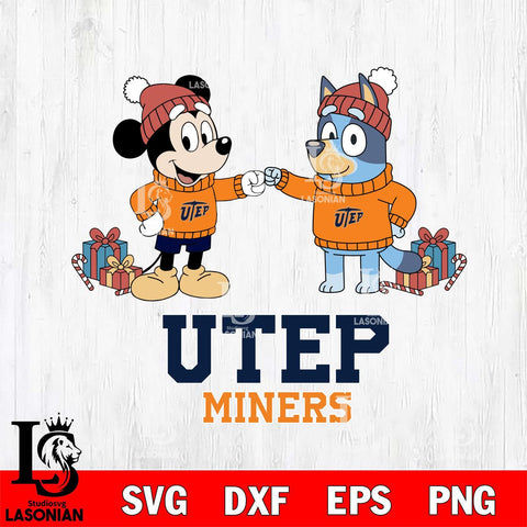 UTEP Miners Bluey With Mickey Christmas File Cut, NCAA SVG DXF EPS PNG FILE, Digital Download,Instant Download, Silhouette