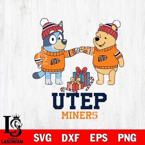 UTEP Miners Bluey With Winnie The Pooh Christmas File Cut, NCAA SVG DXF EPS PNG FILE, Digital Download,Instant Download, Silhouette