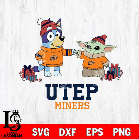 UTEP Miners Bluey With Yoda Christmas File Cut, NCAA SVG DXF EPS PNG FILE, Digital Download,Instant Download, Silhouette