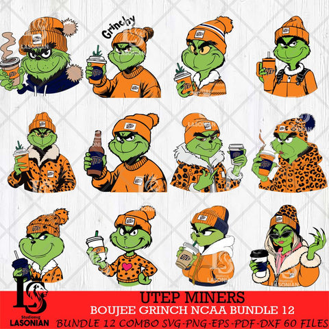 UTEP Miners Boujee Grinch NCAA Bundle 12 SVG Eps Dxf Png File, Digital Download, Instant Download