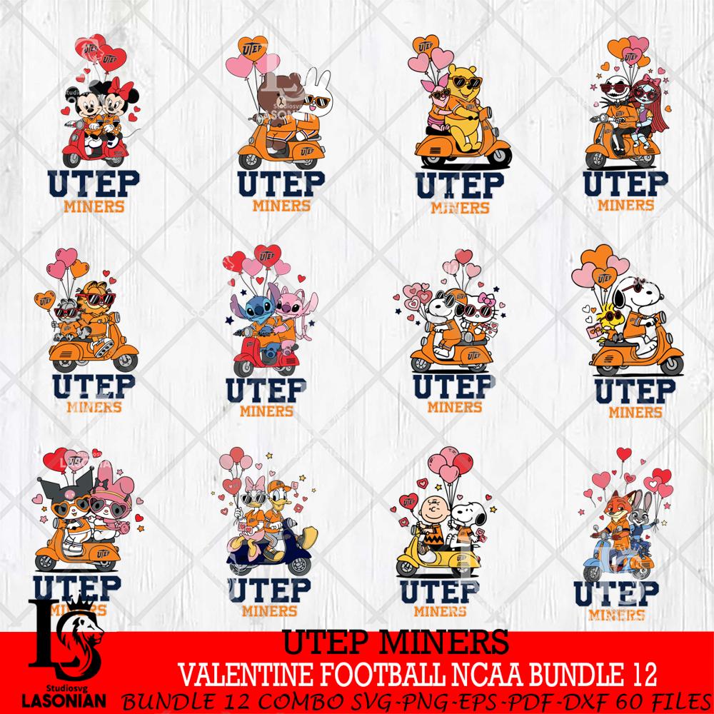 UTEP Miners Cartoon Valentine NCAA Bundle File Cut, NCAA SVG DXF EPS ...