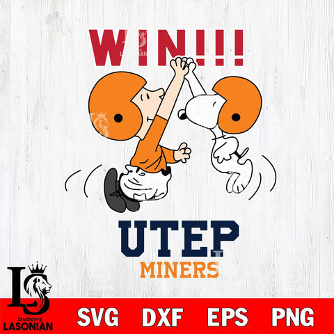 UTEP Miners Charlie Brown and Snoopy Win Svg Eps Dxf Png File, NCAA svg , Digital Download , Instant Download, Cricut File
