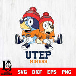 UTEP Miners Christmas Bluey & Bingo Sit Cut Files,Bluey Cricut,Christmas Svg , Bluey svg , Digital Download, dxf eps png pdf file