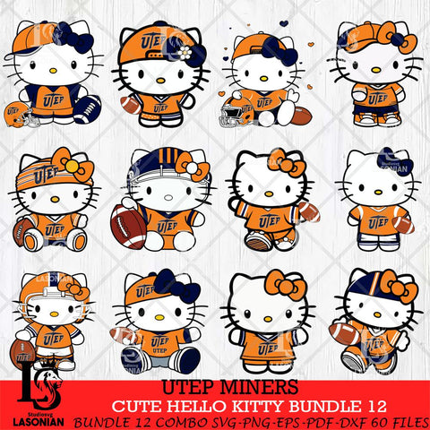 UTEP Miners Cute Hello Kitty Bundle 12 SVG Eps Dxf Png File, NCAA Bundle svg, Digital Download, Instant Download