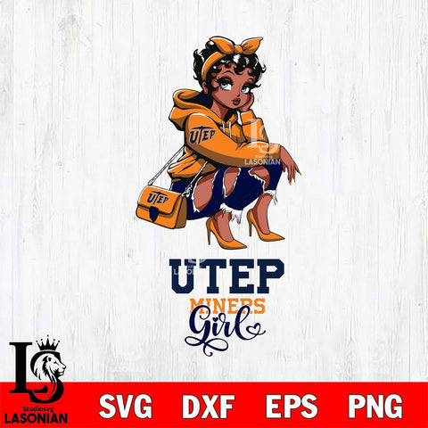 UTEP Miners Fashion Black Fan Girl Betty Boop, Svg Eps Dxf Png File, Digital Download
