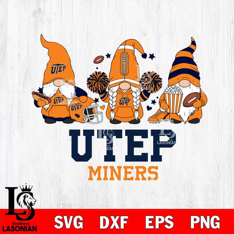 UTEP Miners Gnome Fan File Cut, NCAA SVG, Digital Download , Criucut , Silhouette