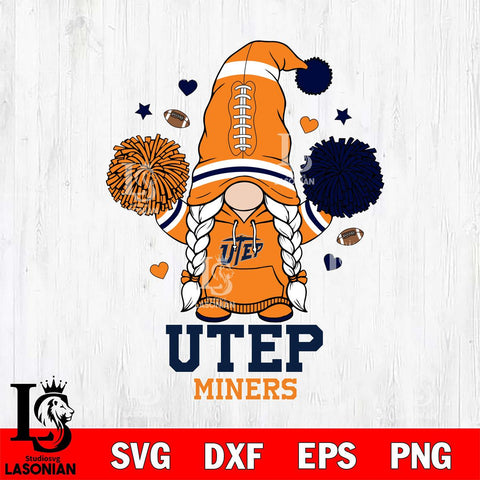 UTEP Miners Gnome cheerleader File Cut, NCAA SVG, Digital Download , Criucut , Silhouette