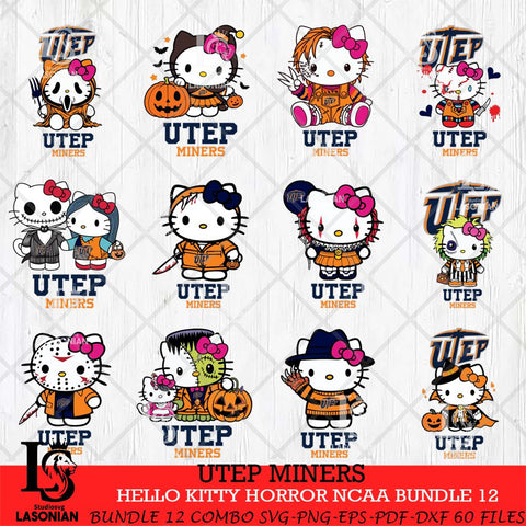 UTEP Miners Hello Kitty Horror NCAA Bundle 12 SVG Svg Eps Dxf Png File, Digital Download
